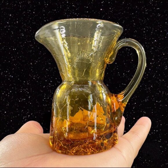 1960s Amber Crackled Glass Small Pitcher Creamer Art Glass Hand Blown Glass VTG - Picture 1 of 9